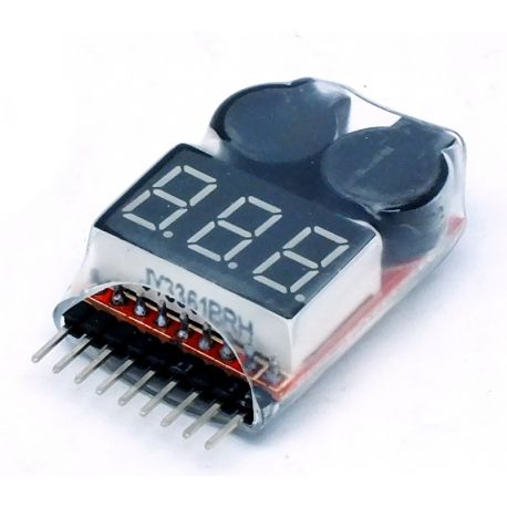 Salva lipo-voltimetro 1s-8s alarma por voltaje bajo programable, con LCD, 2 buzzers sonido potente y 1 led